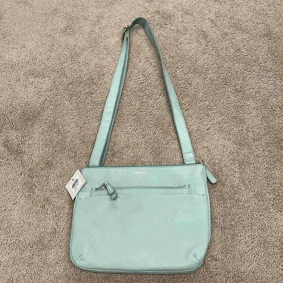 NWT FOSSIL FOSSIL Tessa Misty Jade Leather Cowhide Crossbody Bag - Picture 2 of 13